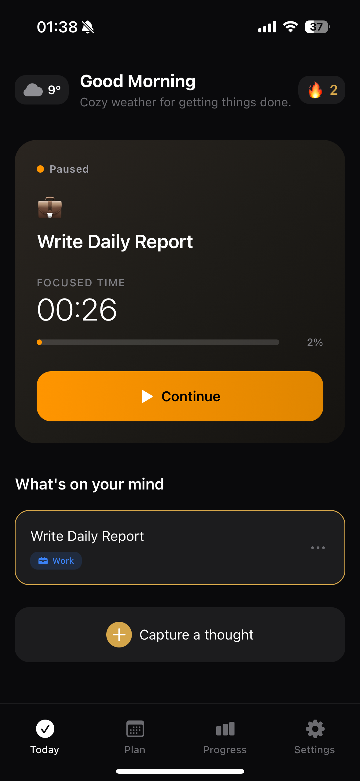 Focus Planner Today Screen