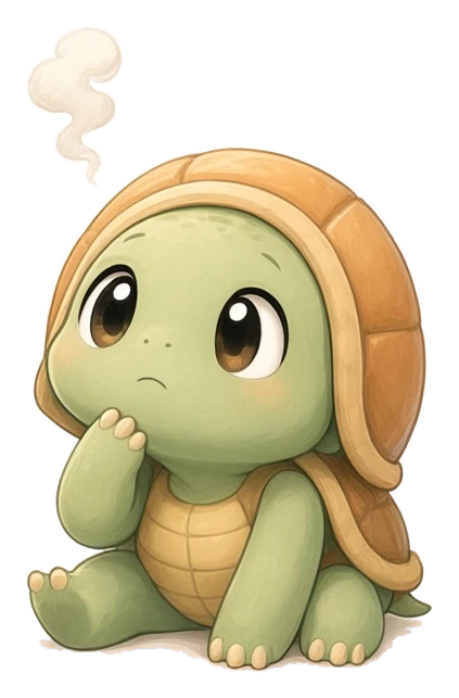 A turtle pausing mid-task, gathering their thoughts before getting back to it